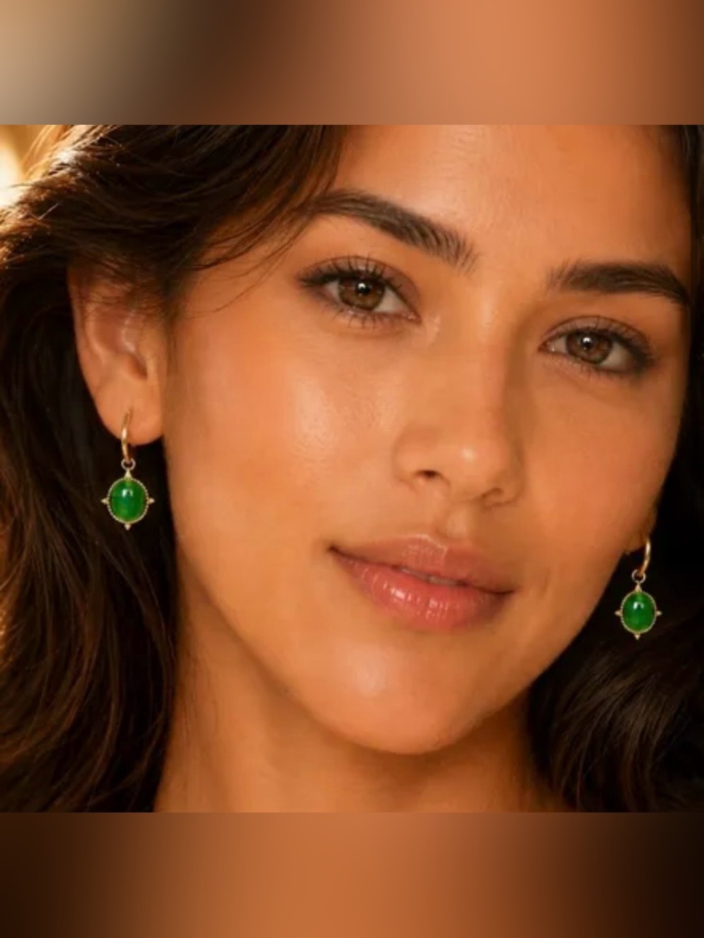 Elegant Gold Earrings with Green Gem Drop